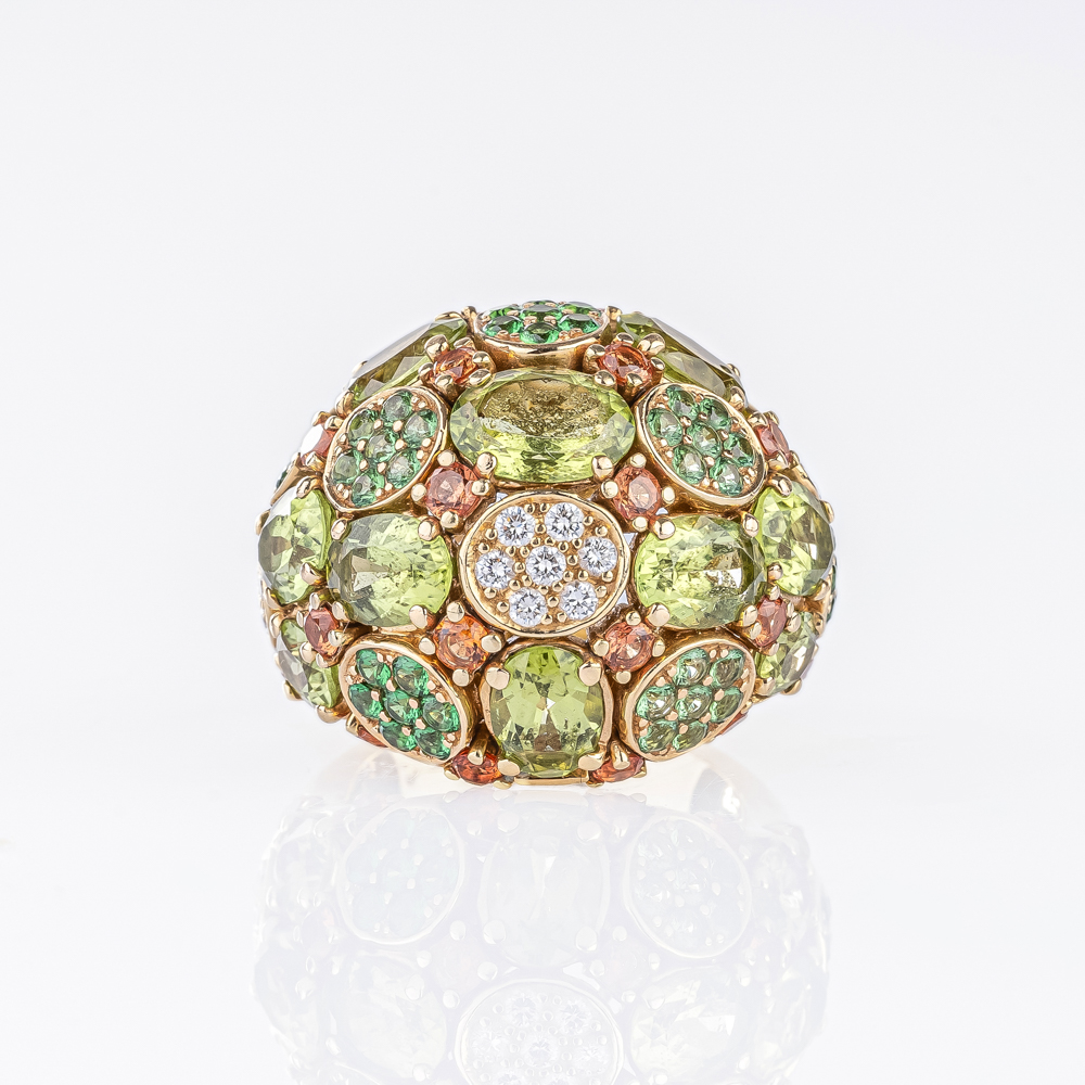 Large Cocktail Ring with Peridots, Sapphires and Tsavorites - image 4