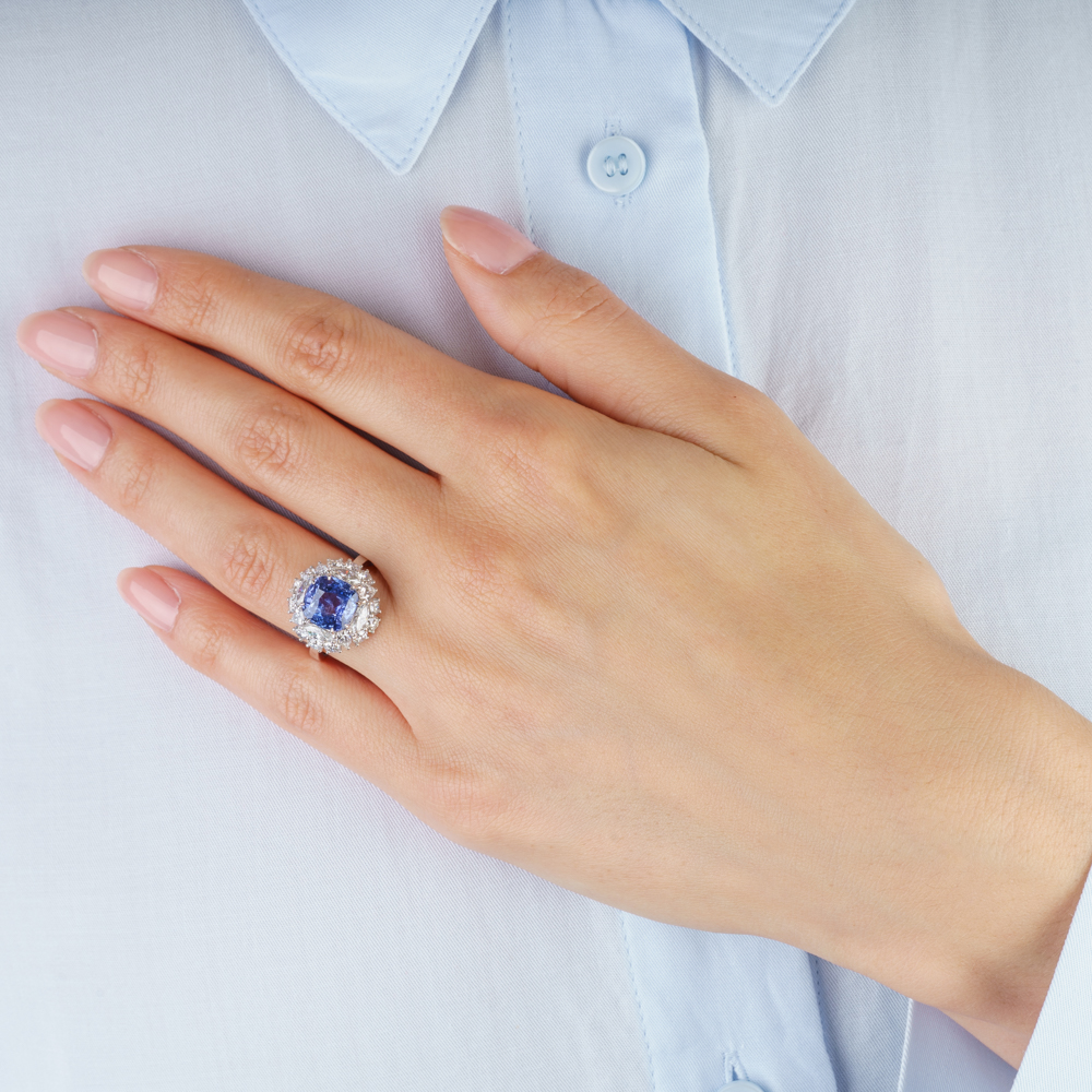 Hochfeiner, natürlicher Ceylon Saphir Ring mit Diamant-Besatz - Bild 3