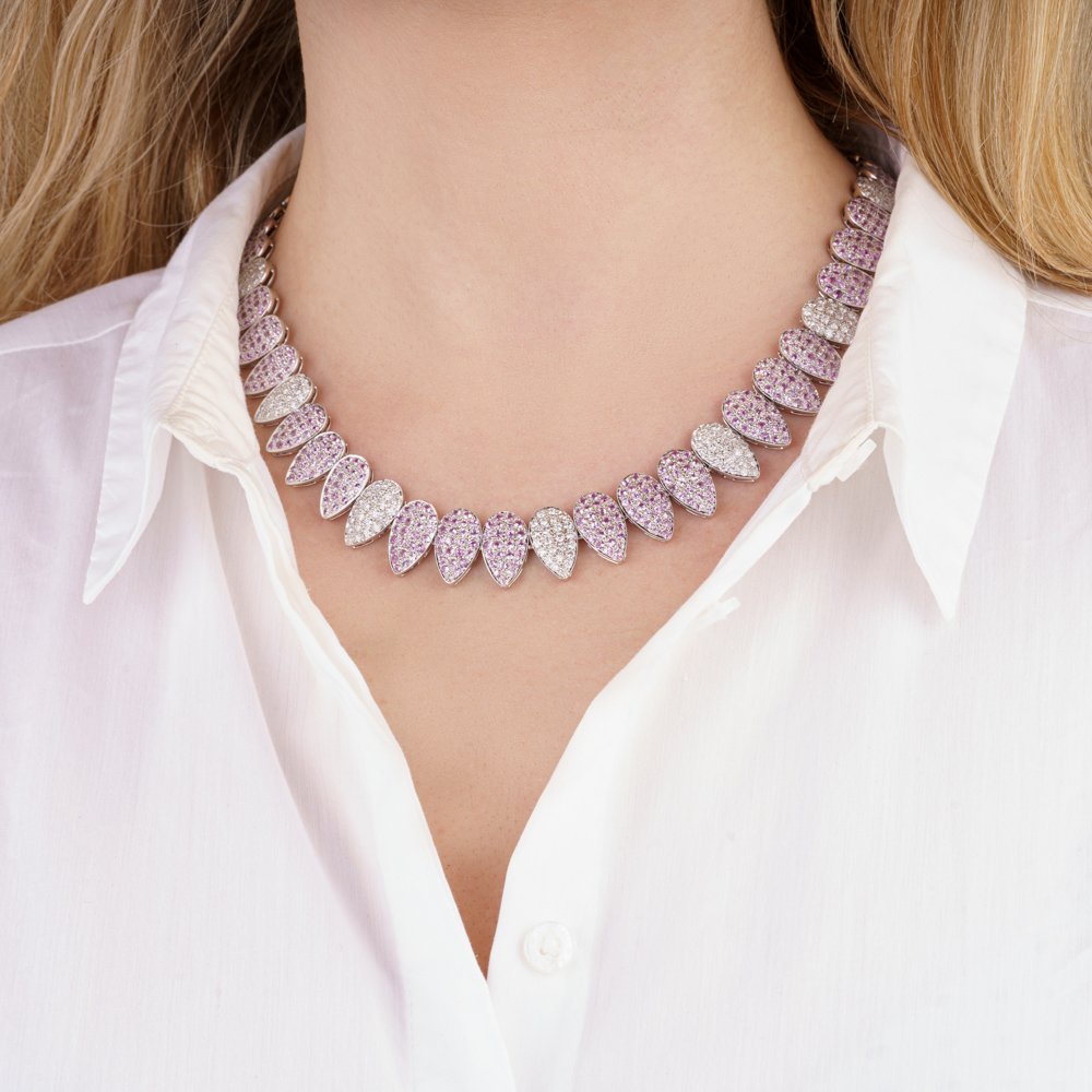 Hochkarätiges Pink-Saphir-Collier mit Brillant-Besatz - Bild 2