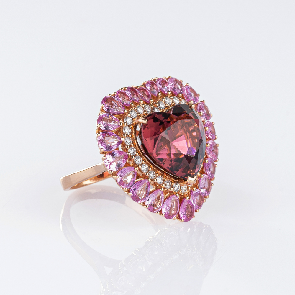 Herz-Ring mit hochkarätigem Rubelith und Pink-Saphiren - Bild 2