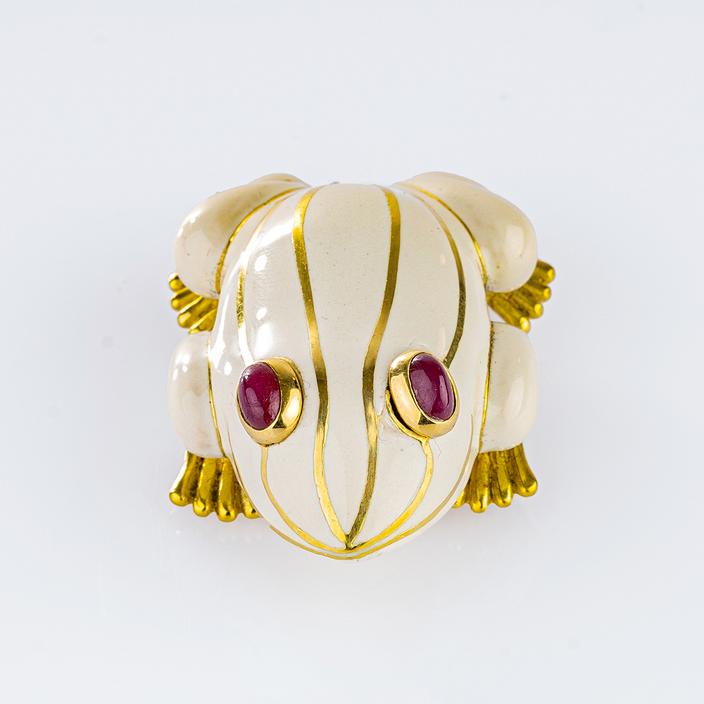 Rare Vintage Gold Enamel Brooch 'Frog' - image 2