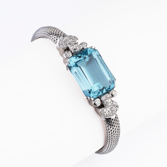 Diamant-Armband mit farbintensivem Aquamarin 'Santa Maria'