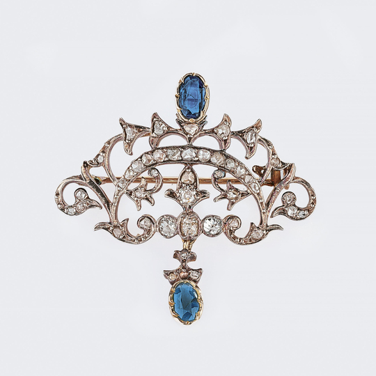 Belle Époque Diamant-Saphir Brosche