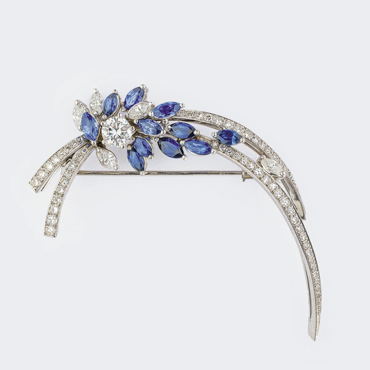 Vintage Diamond Sapphire Brooch