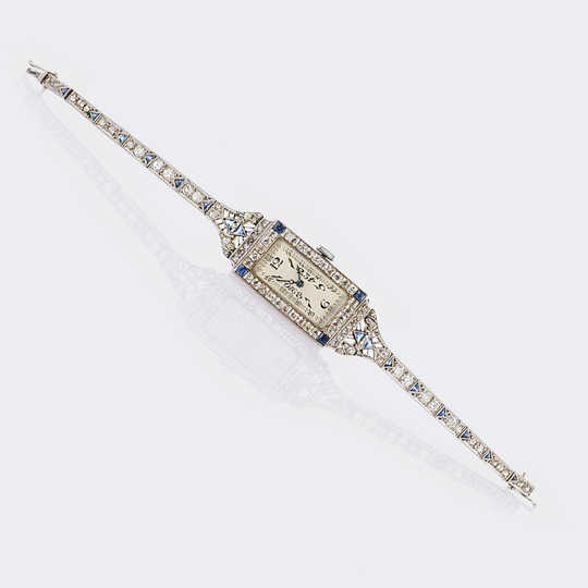 Art-déco Damen-Armbanduhr mit Diamant-Besatz