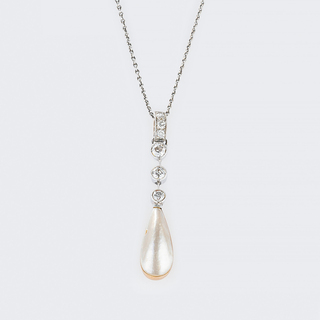 Art Nouveau Diamond Pearl Pendant on Necklace