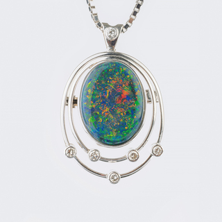 Opal Pendant with Diamonds on Necklace