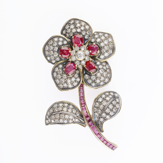 Vintage Ruby Diamond Brooch 'Rose'