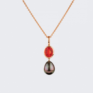 Necklace with Fire Opal and Tahitian Pearl