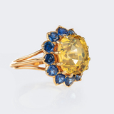 A rare, natural Yellow Sapphire Ring with blue Sapphires - image 2