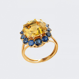 A rare, natural Yellow Sapphire Ring with blue Sapphires - image 4