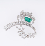 Exquisite Vintage Diamond Emerald Brooch