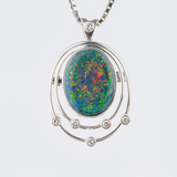 Opal Pendant with Diamonds on Necklace