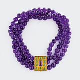 Farbintensives Amethyst-Collier mit opulenter Peridot-Goldschließe - Bild 1