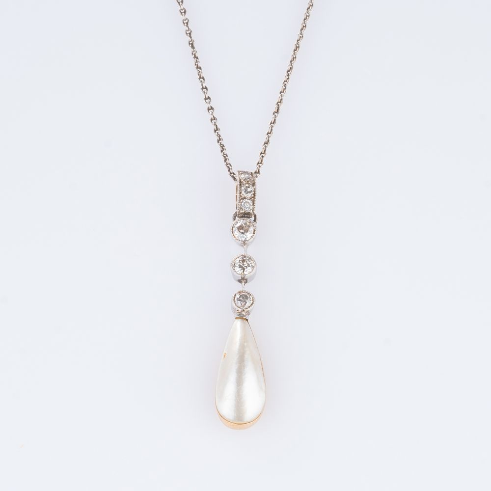 Jugendstil Diamant-Perl Anhänger an Kette