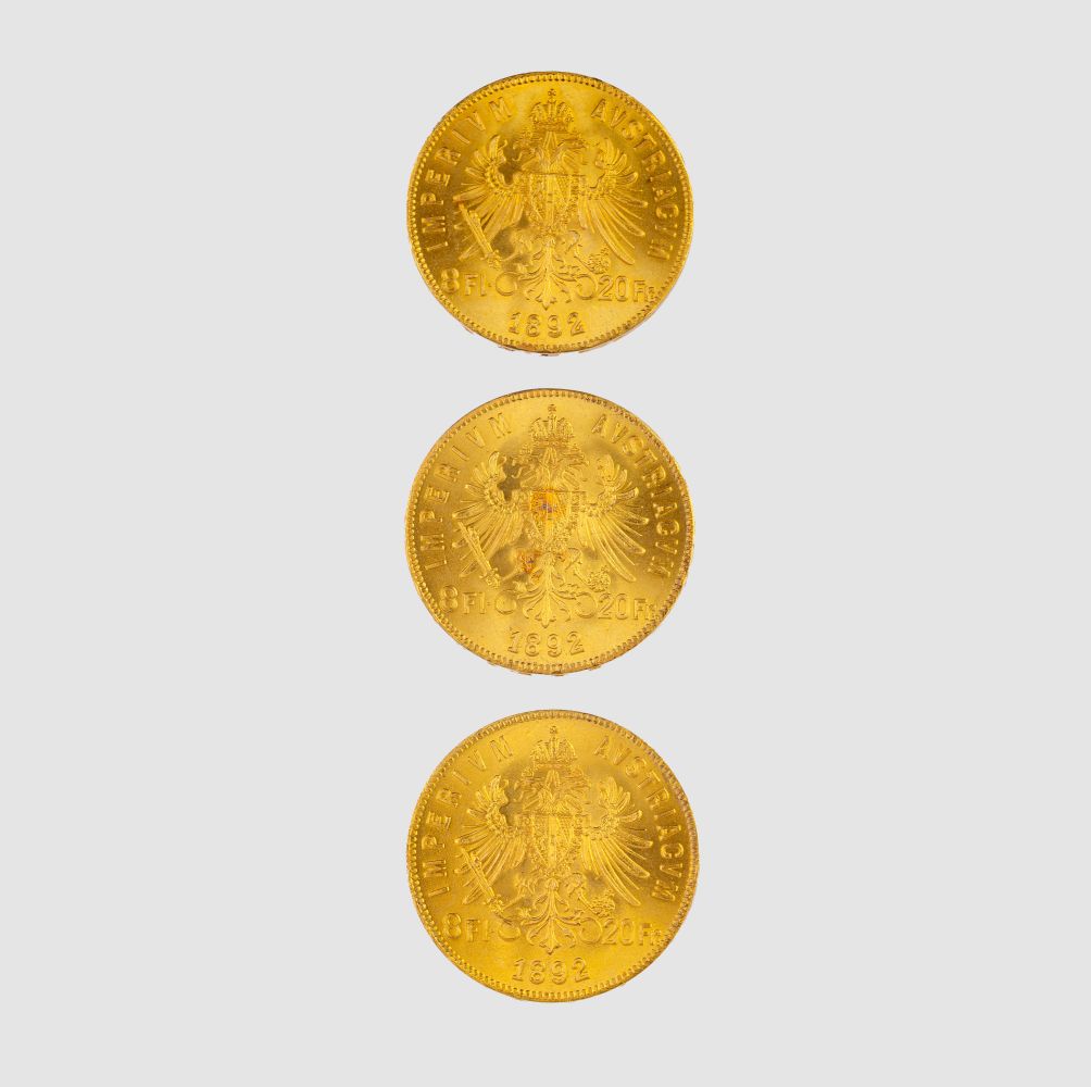 Three Gold Coins 8 Florin Kaiser Franz Joseph I - image 2