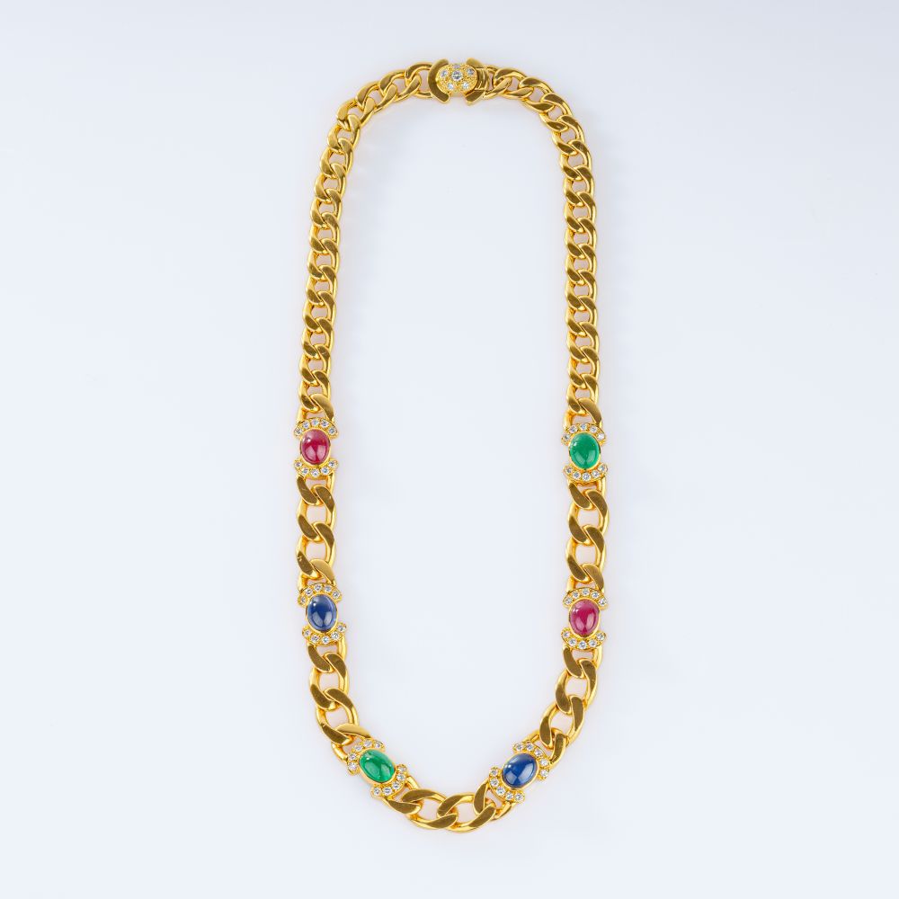 Curb Necklace with Emeralds, Rubies, Sapphires and Diamonds - image 2