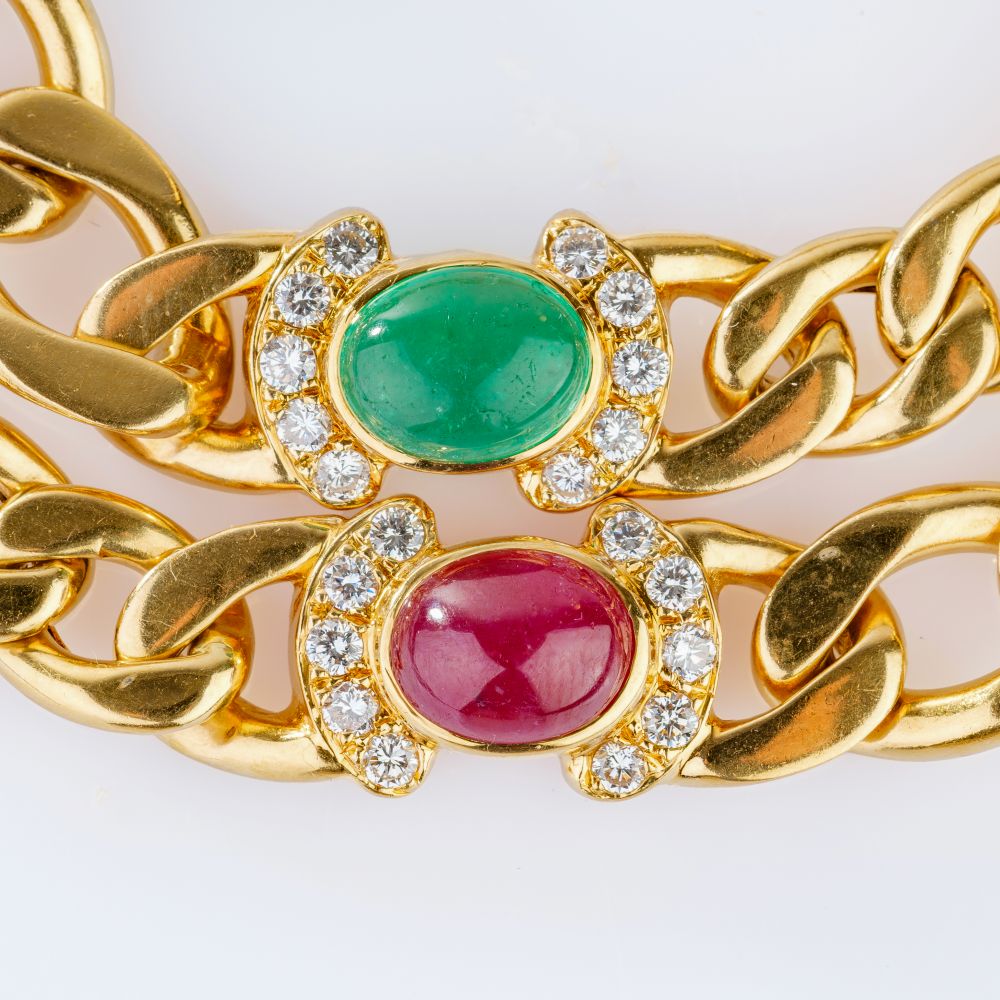 Curb Necklace with Emeralds, Rubies, Sapphires and Diamonds - image 3