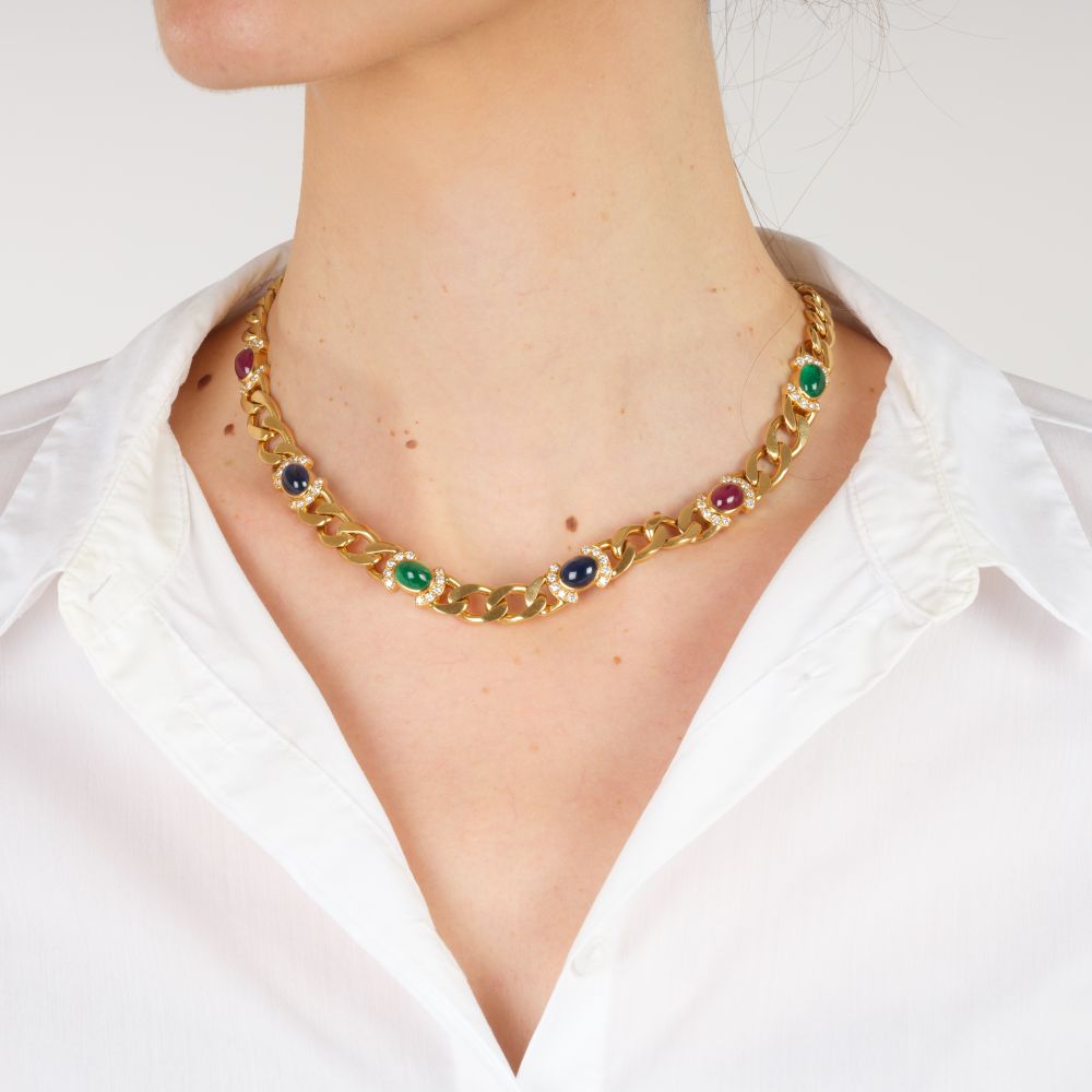 Curb Necklace with Emeralds, Rubies, Sapphires and Diamonds - image 4