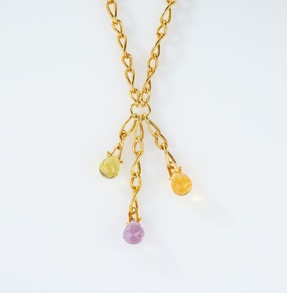 Gold Necklace with Briolette Precious Stones