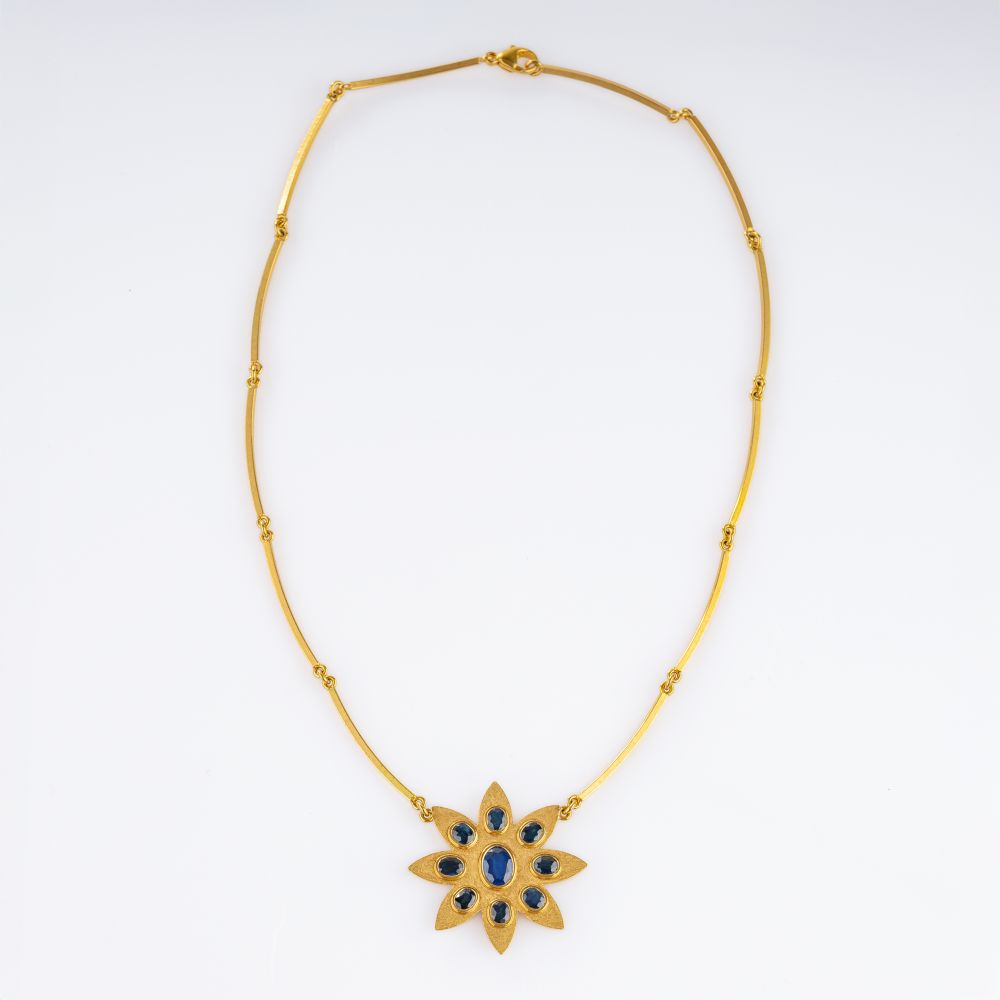 Modern Sapphire Flower-Pendant on Chain