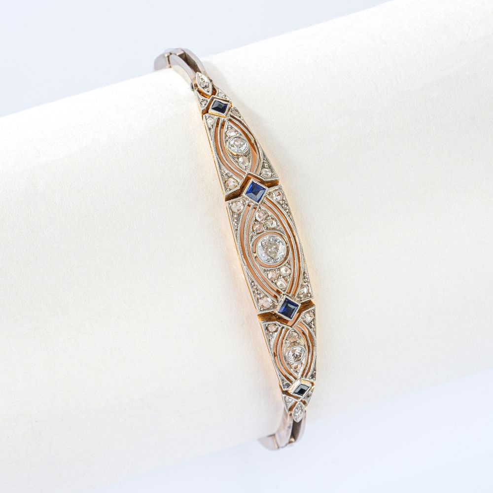 Art-déco Bracelet with Diamonds and Sapphires