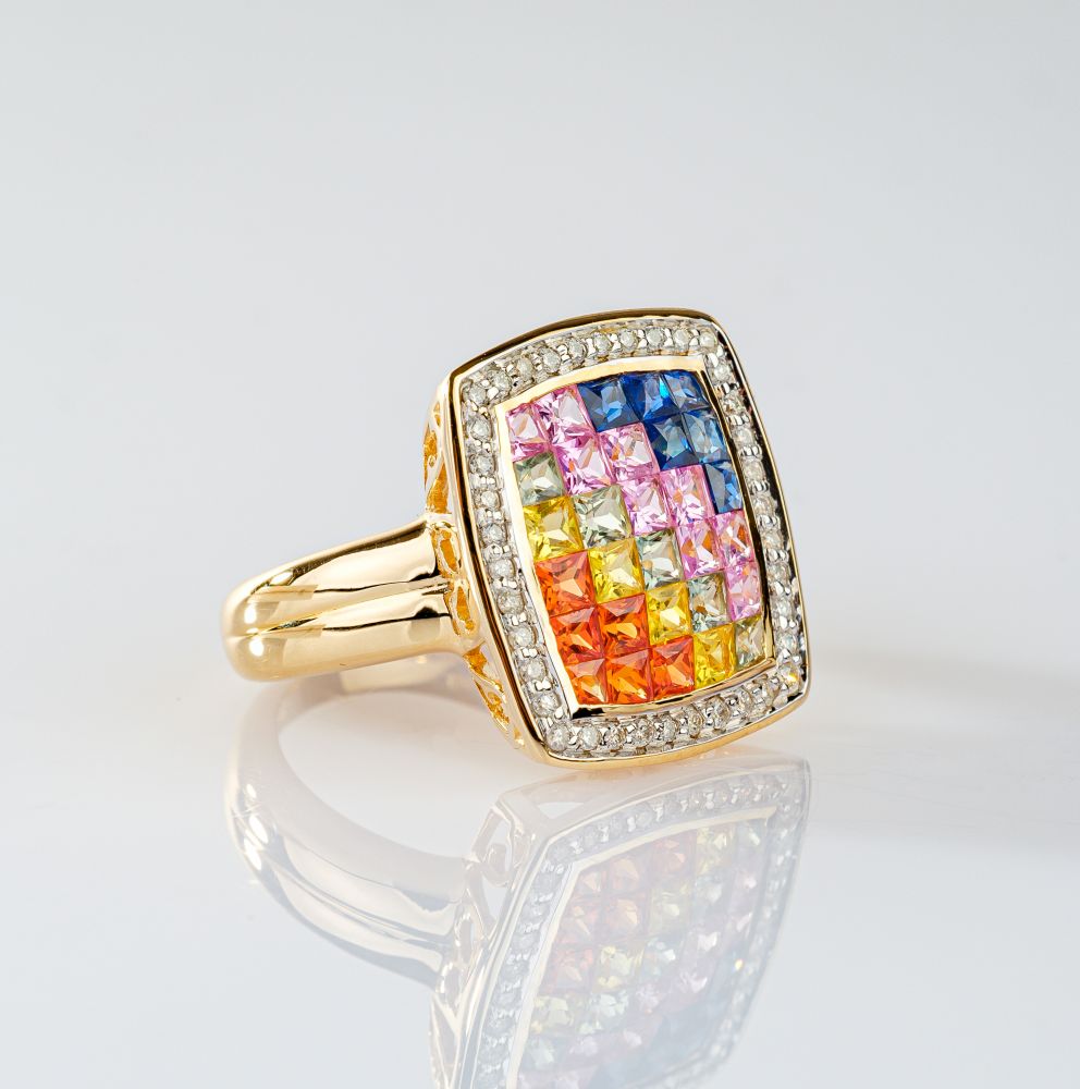 Multicolour Saphir Ring mit Brillant-Besatz - Bild 2