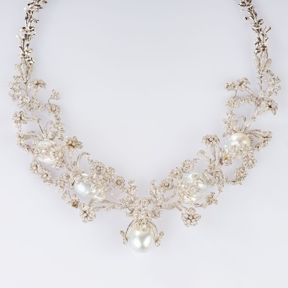 Gala Flower Necklace with Southsea Pearl and Diamonds - image 2