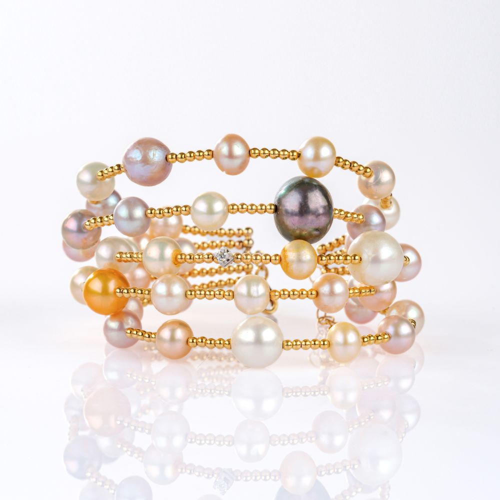 Modern Pearl Diamond Bangle