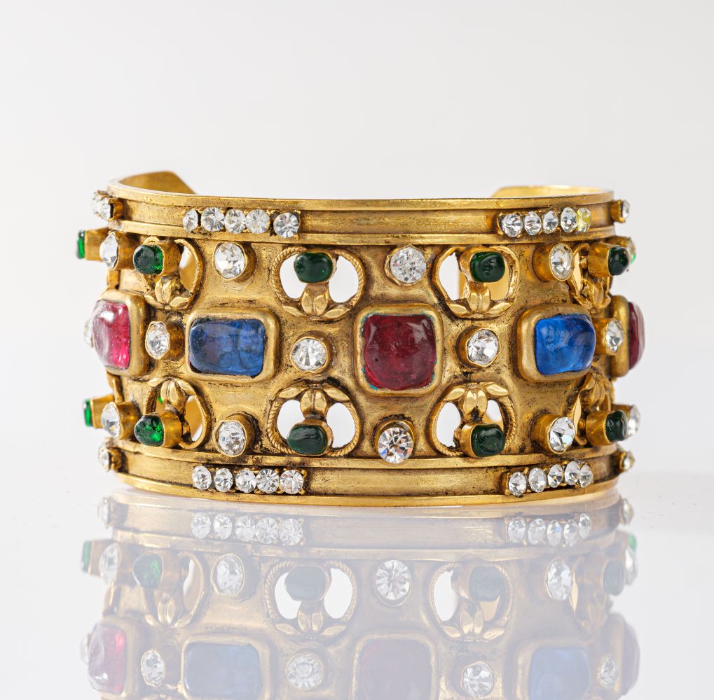 Bangle Bracelet  with coloured pâte de verre Stones