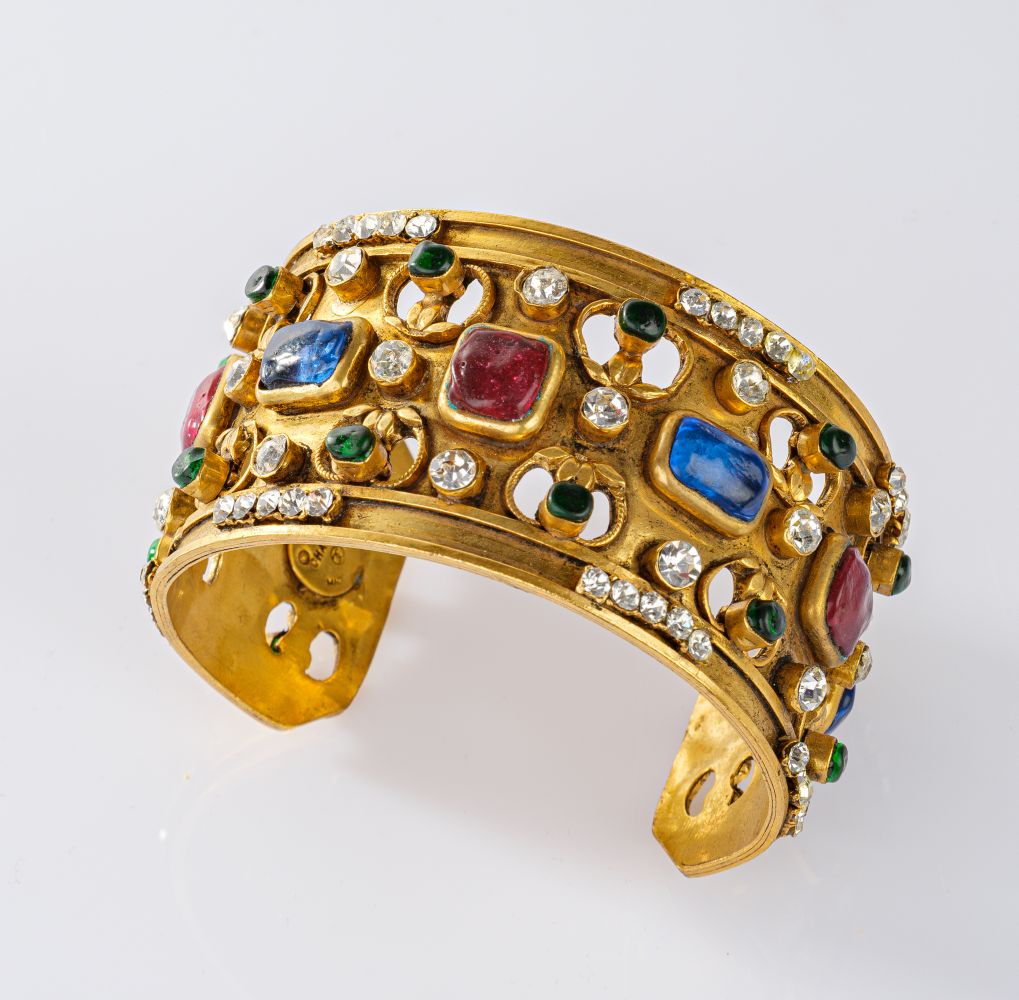 Bangle Bracelet  with coloured pâte de verre Stones - image 2