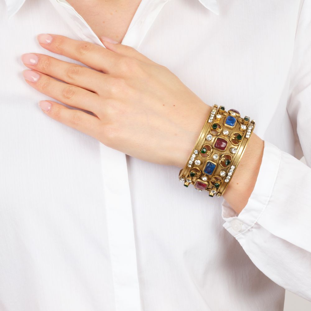 Bangle Bracelet  with coloured pâte de verre Stones - image 3