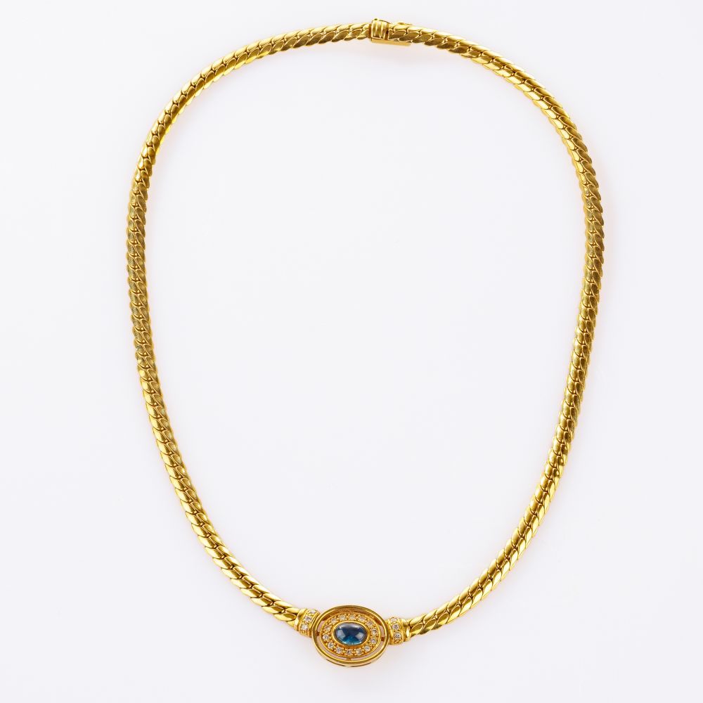 Goldcollier mit Saphir- und Brillant-Besatz