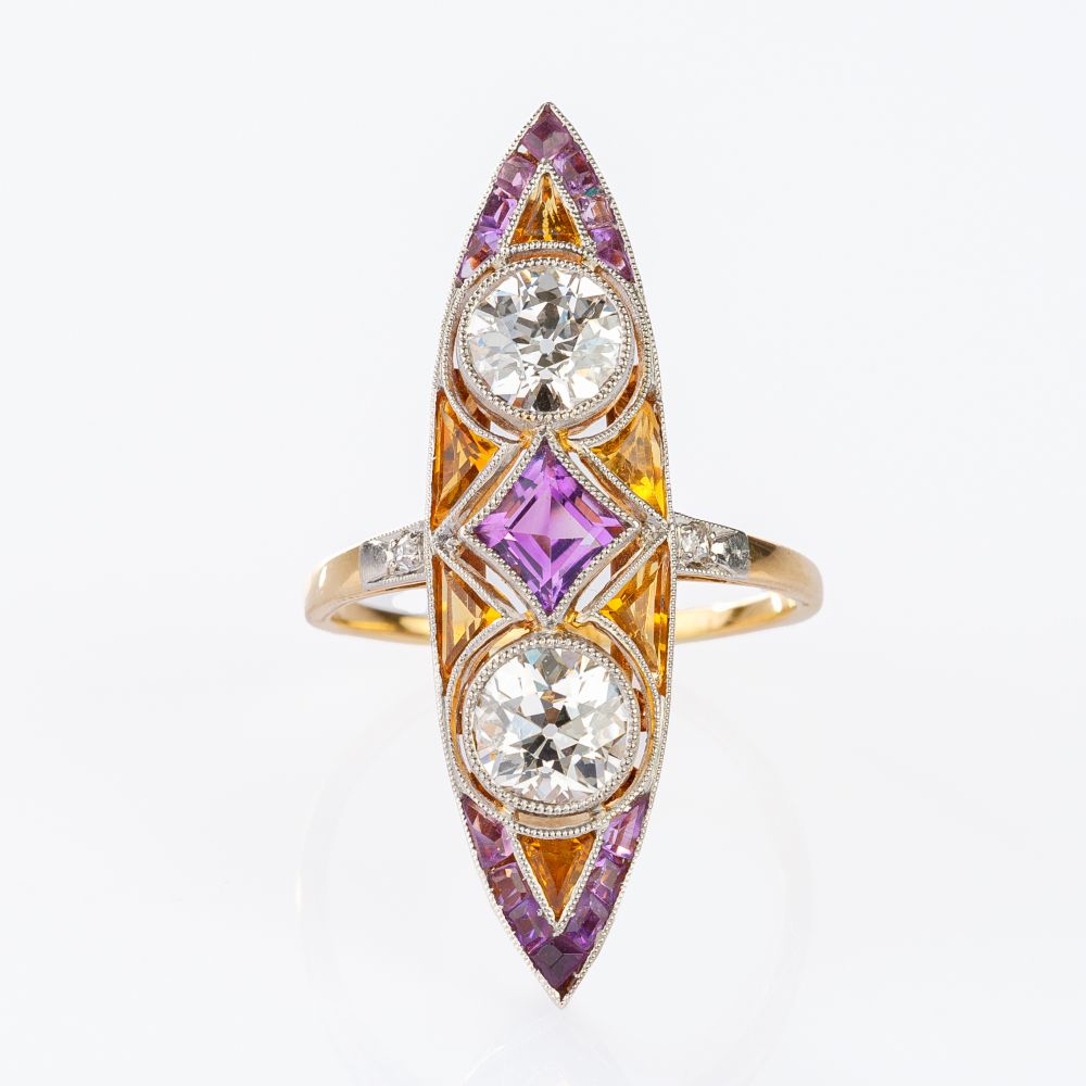 Jugendstil Ring mit zwei Altschliffdiamanten