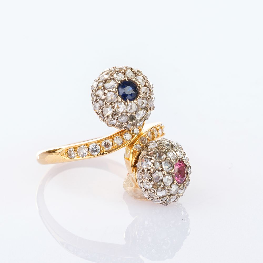 Antique Diamond-Sapphire-Morganite Ring 'Toi et Moi' - image 2