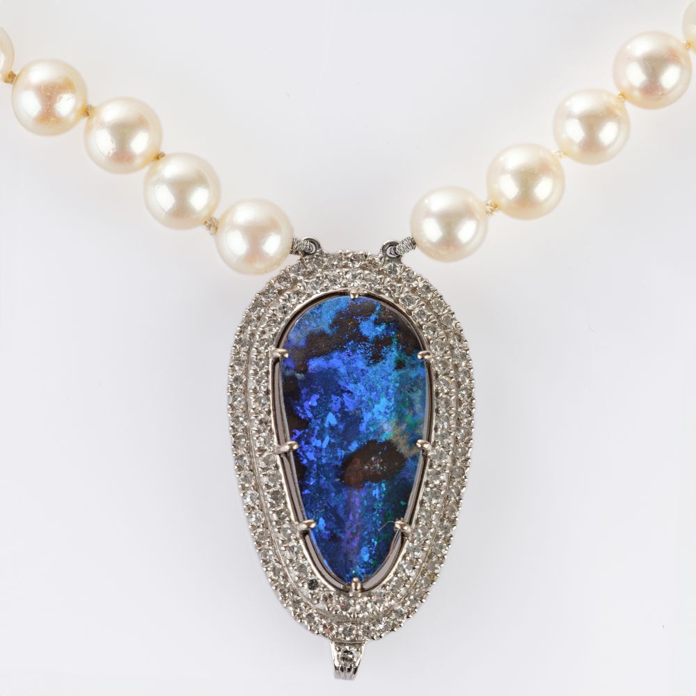 Pearl Necklace with Opal Diamond Clasp - image 2