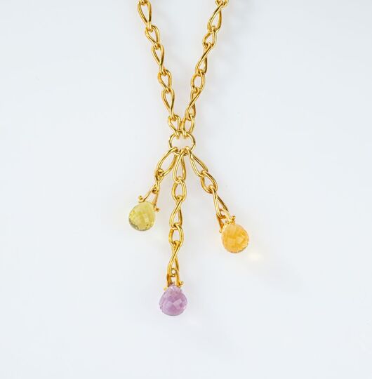 Gold Necklace with Briolette Precious Stones