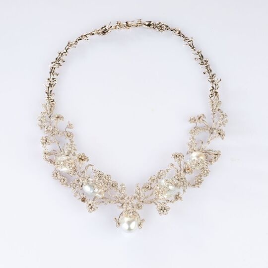 Gala Flower Necklace with Southsea Pearl and Diamonds