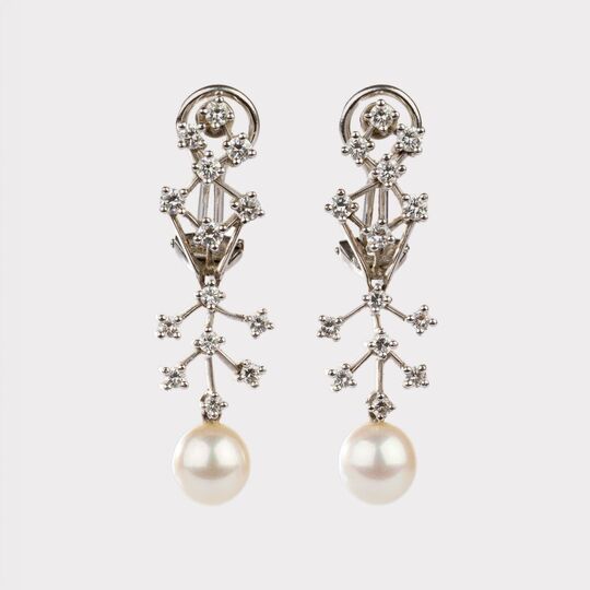 Pair of  Pearl-Diamond Earrings