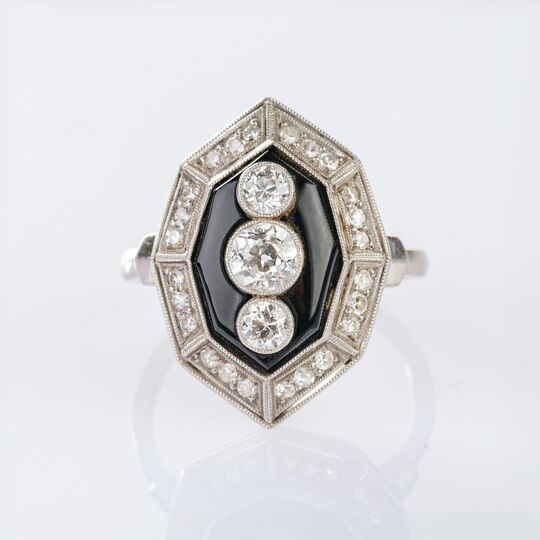 Art Nouveau Onyx Diamond Ring