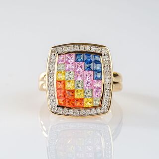 Multicolour Saphir Ring mit Brillant-Besatz