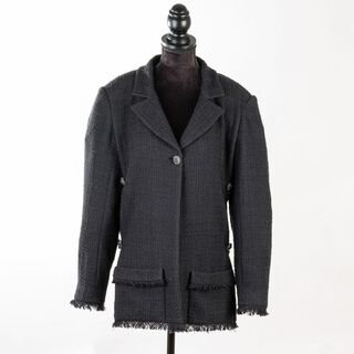 Long tweed blazer with chain decor