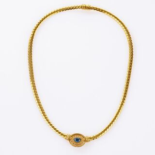 Gold Necklace with Sapphire and Diamonds