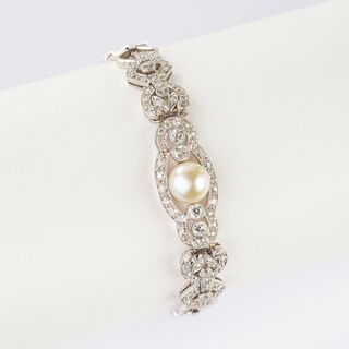 Art Nouveau Diamond Bracelet with Pearl