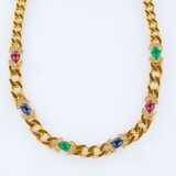 Curb Necklace with Emeralds, Rubies, Sapphires and Diamonds - image 1