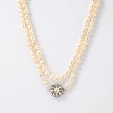 Long Pearl Necklace with Diamond Clasp