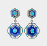 Pair of Earrings with Lapis Lazuli, Turquoises and Diamonds - image 1