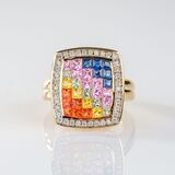 Multicolour Saphir Ring mit Brillant-Besatz - Bild 1