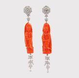 Pair of Coral Earrings with Diamonds - image 1