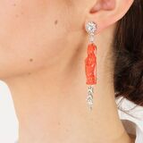 Pair of Coral Earrings with Diamonds - image 2